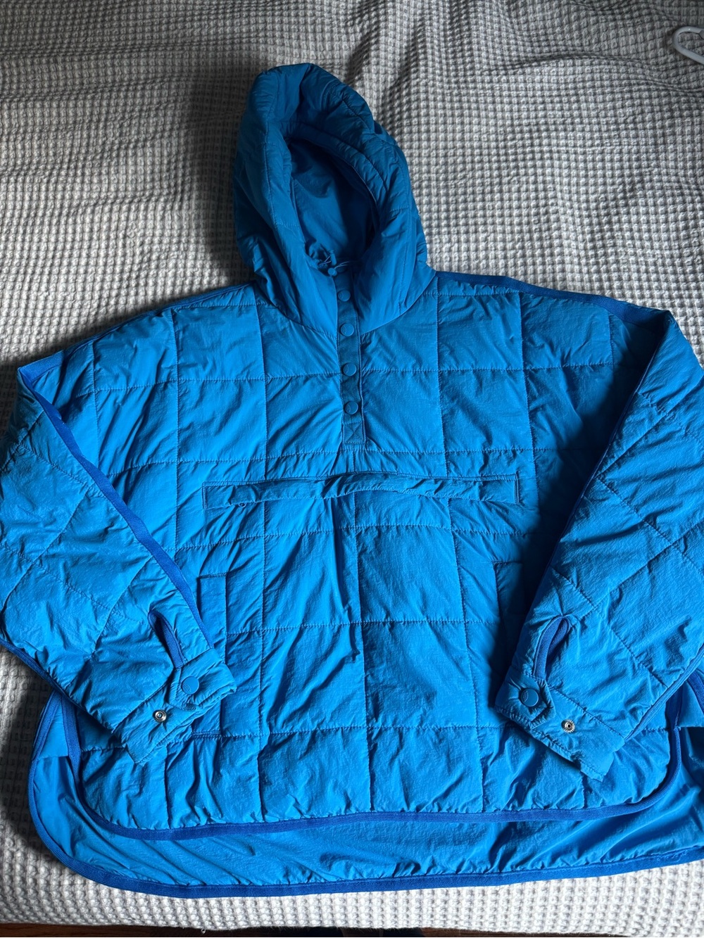Free People Blue Hooded Quilted Pullover Jacket